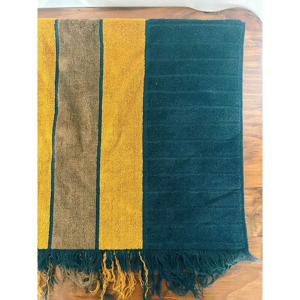 Vintage 1970s Yves Saint Laurent for Fieldcrest Mod Striped Fringed Towel